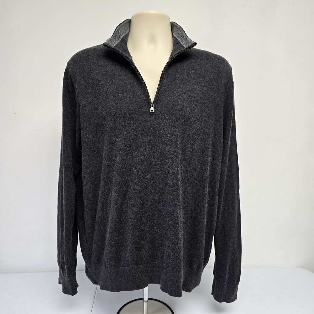 Banana Republic Cotton Cashmere Sweater Pullover Mens Size L Gray 1/4 Zip